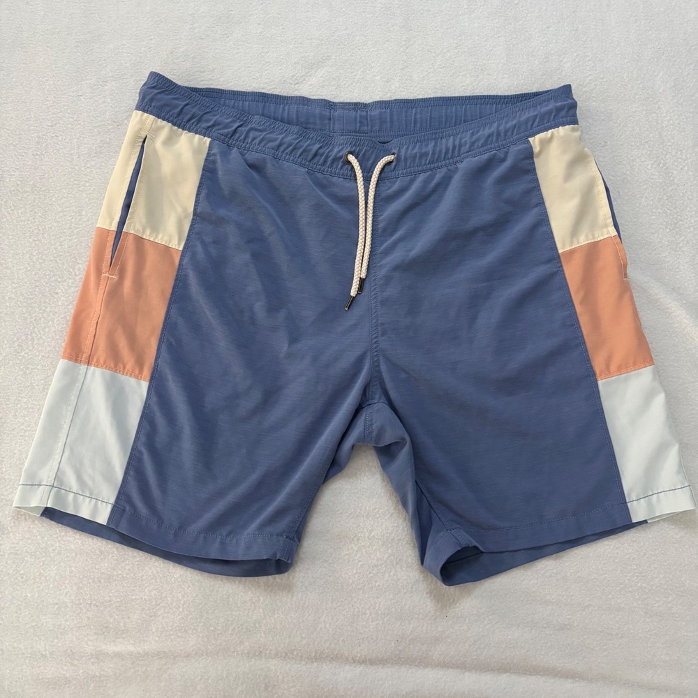 Faherty Brand Beacon Trunk Blue Colorblock Swim Shorts Mens XL Recycled Blend